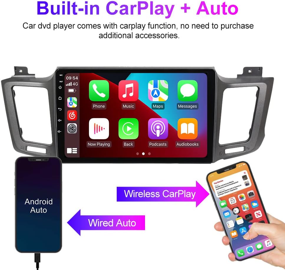 Screenshot of the Biorunn car stereo displaying Wireless CarPlay and Android Auto interfaces
