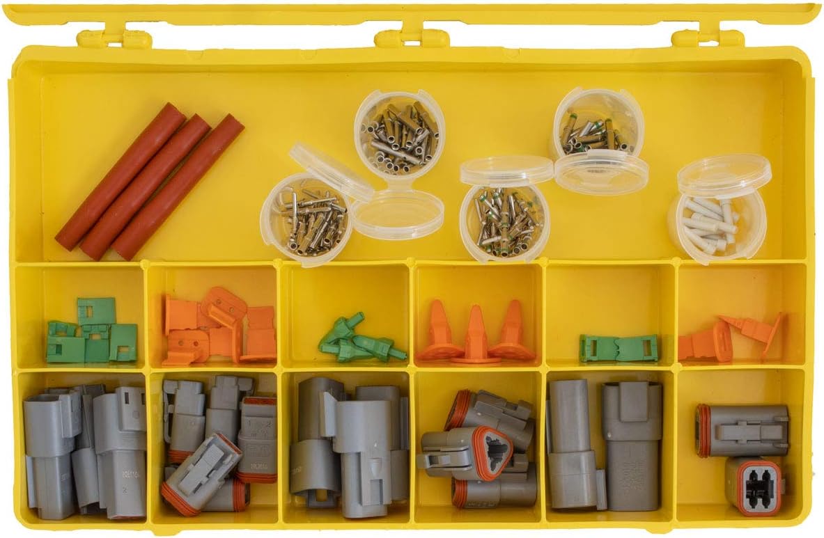DEUTSCH DT Connector Kit DT-150: Sealed Weatherproof Automotive Electrical Connectors 14-20 AWG with 1 pin, 2 pin, 3 pin, and 4 pin OEM Assortment in 153 Piece Project Kit