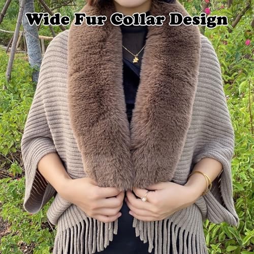 Permitime Loose Shawl, Permitime Knitting Thick Womens Loose Shawl, Winter Knit Fringe Fur Collar Shawl3