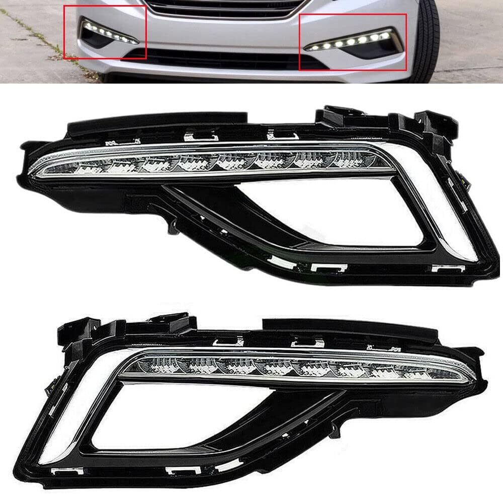 2 Pcs Fog Lamp & Cover Front Bumper LED DRL Daytime Running Light Fog Lamp For Hyundai Sonat 9th 2015 2016 2017 【Not For Sport & Not For Hybrid】 Black