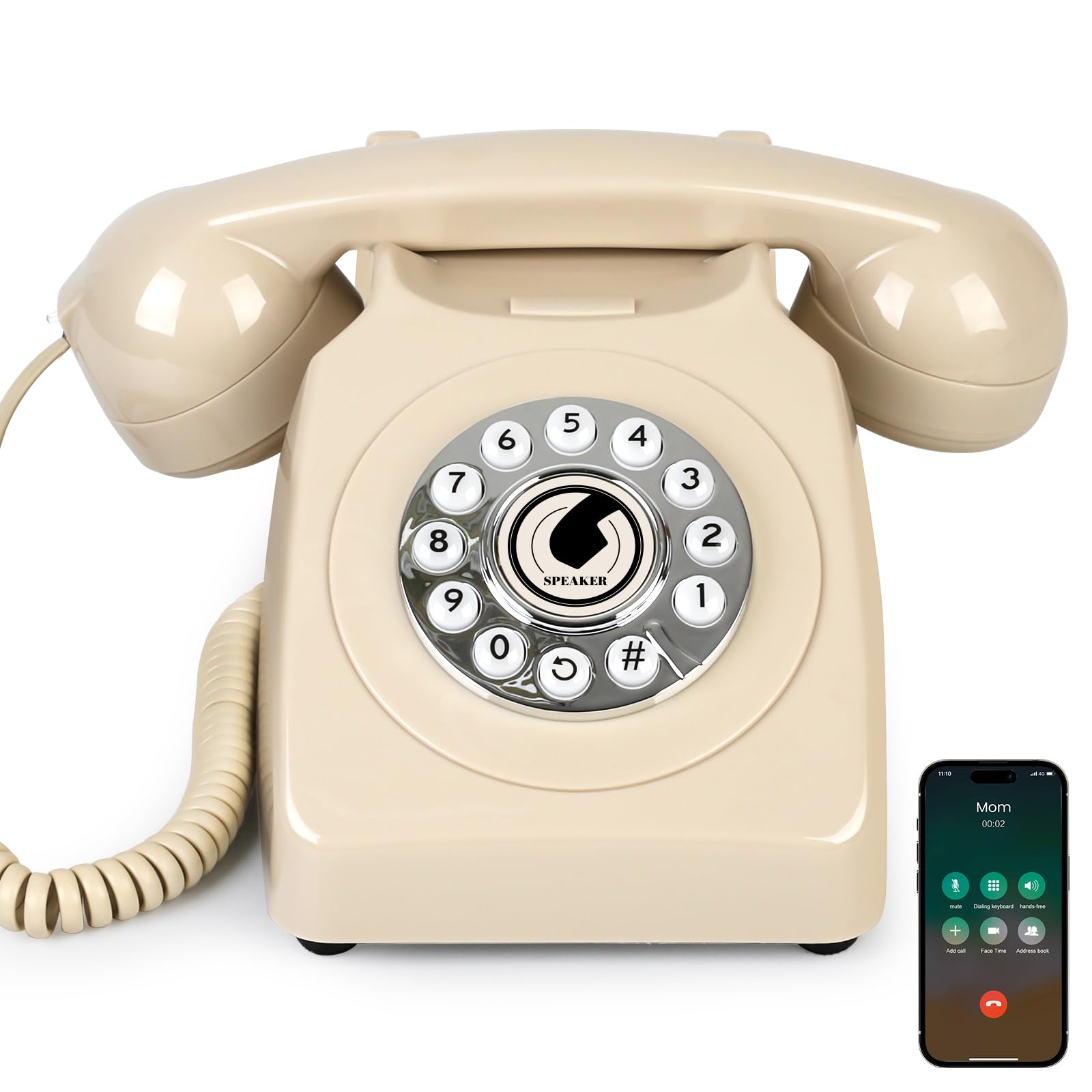 Bluetooth Landline Phone, Retro Bluetooth Home Phone Compatible with Android & iOS, Wireless Cordless Telephone with Speakerphone, Volume Control & USB Rechargeable, Beige-picture-20
