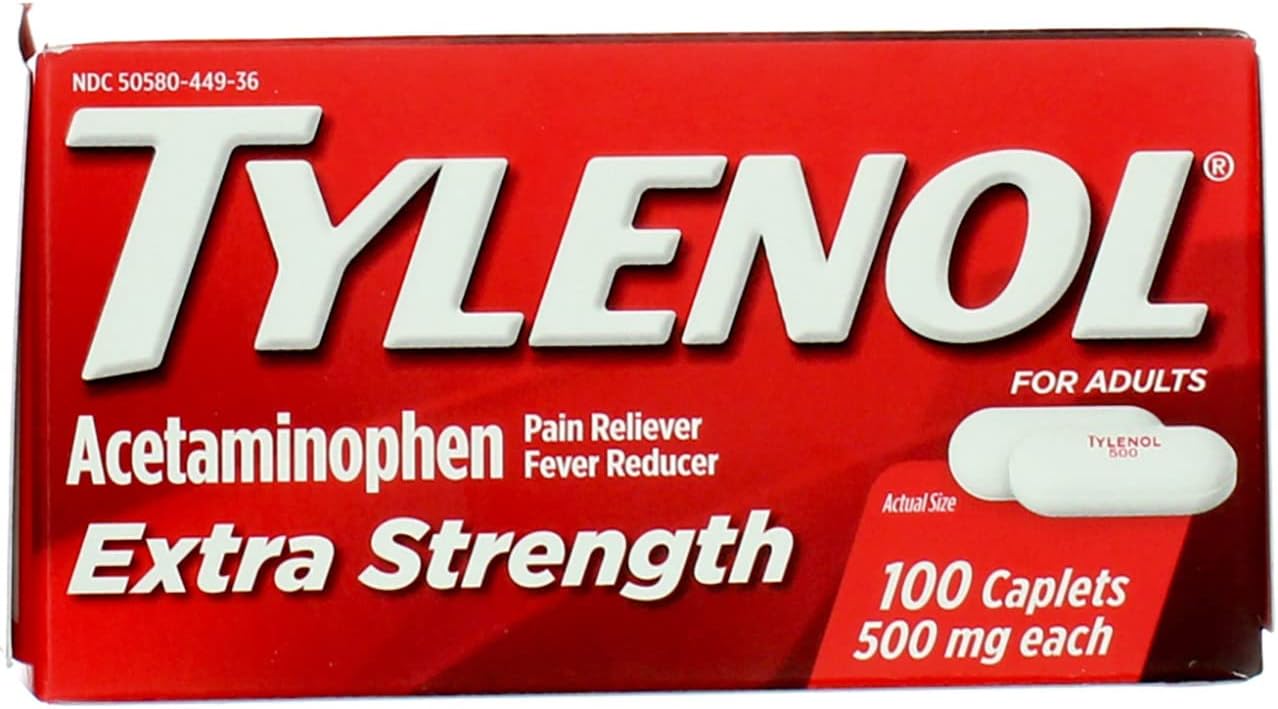 TYLENOL Extra Strength Pain Reliever & Fever Reducer, 500 mg Caplets 100 ea (Pack of 3)3