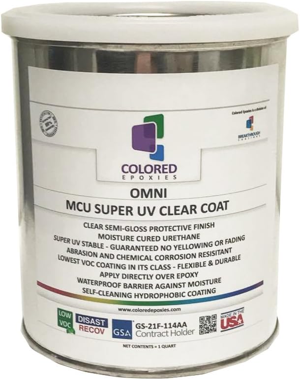 Top Coat Epoxy Finish Moisture-Cured Polyurethane, Against UV Degradation, Non Yellowing, Chemical Resistance, Long Lasting Wet Look (Gallon)