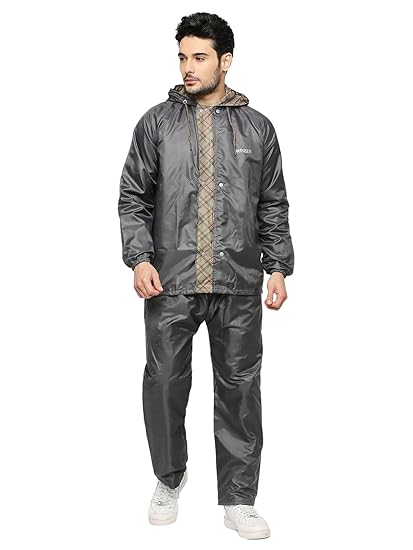 Citizen Real-Reversible Raincoat for Men with Adjustable Hood, Waterproof Pant, Plastic Cap and Carry Pouch | Durable & Lightweight Polyester Rainsuit | Stylish Checks Printed