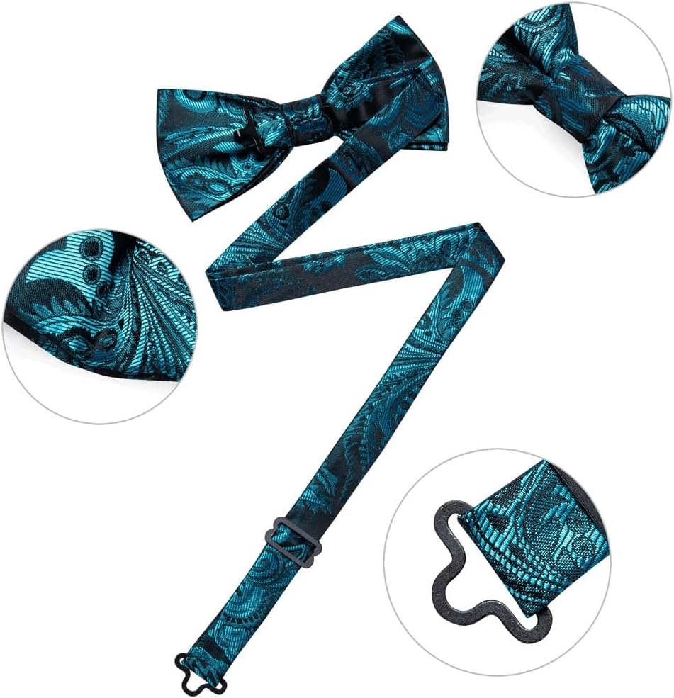 Pre-tied Bow Tie and Handkerchief Cufflinks Sets for Man Wedding Business Bowtie Paisley Knots
