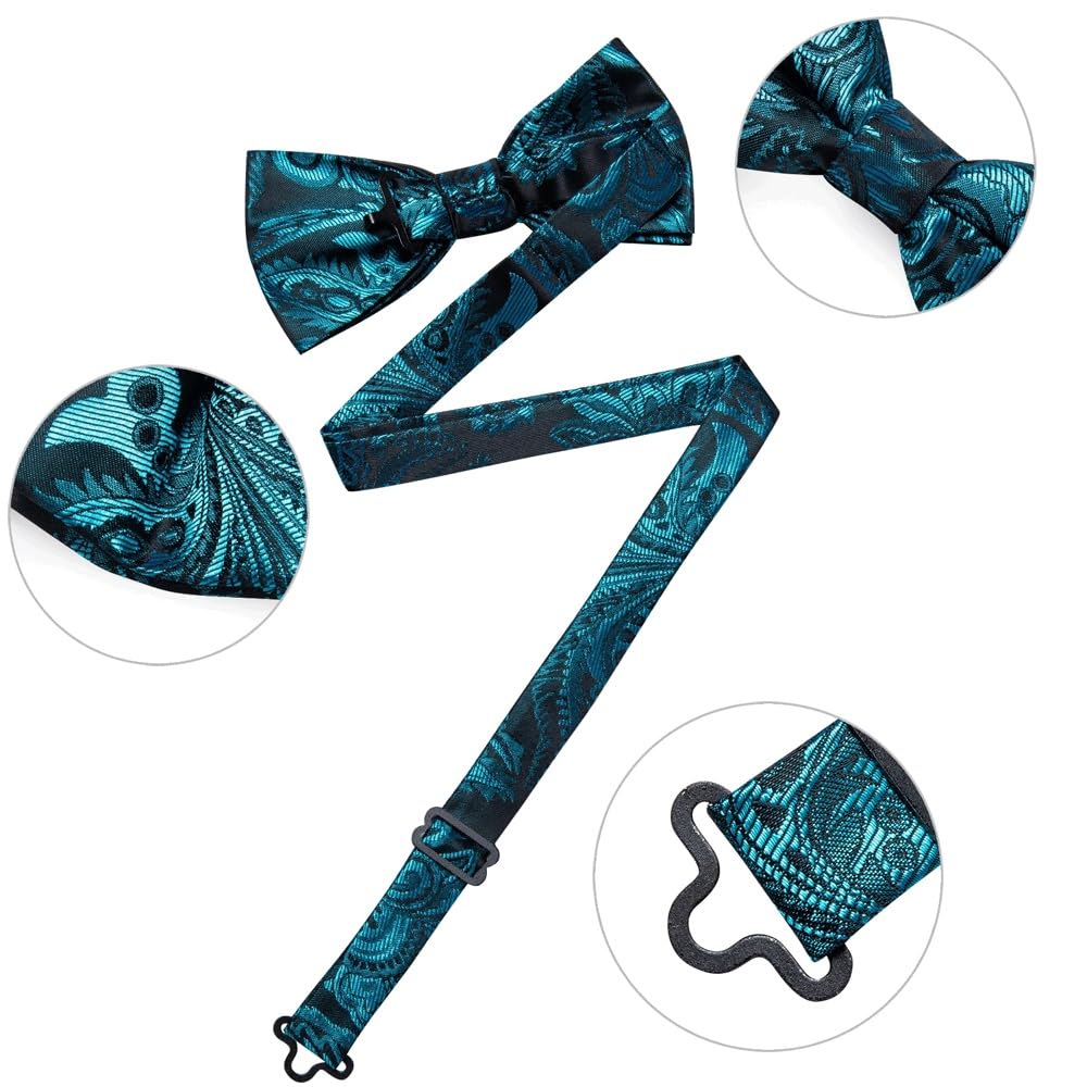 JFDBGU Pre-tied Bow Tie and Handkerchief Cufflinks Sets for Man Wedding Business Bowtie Paisley Knots
