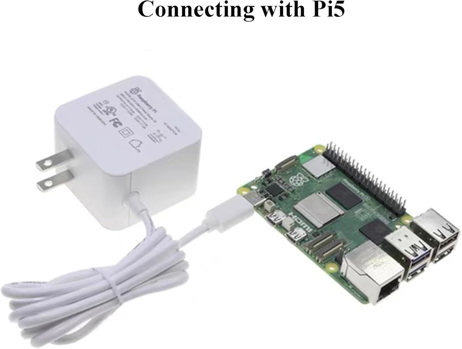 Official 27W USB Type-C Power Supply for Raspberry Pi 5, 1.2m Cable Length, 18AWG (US Plug, White)