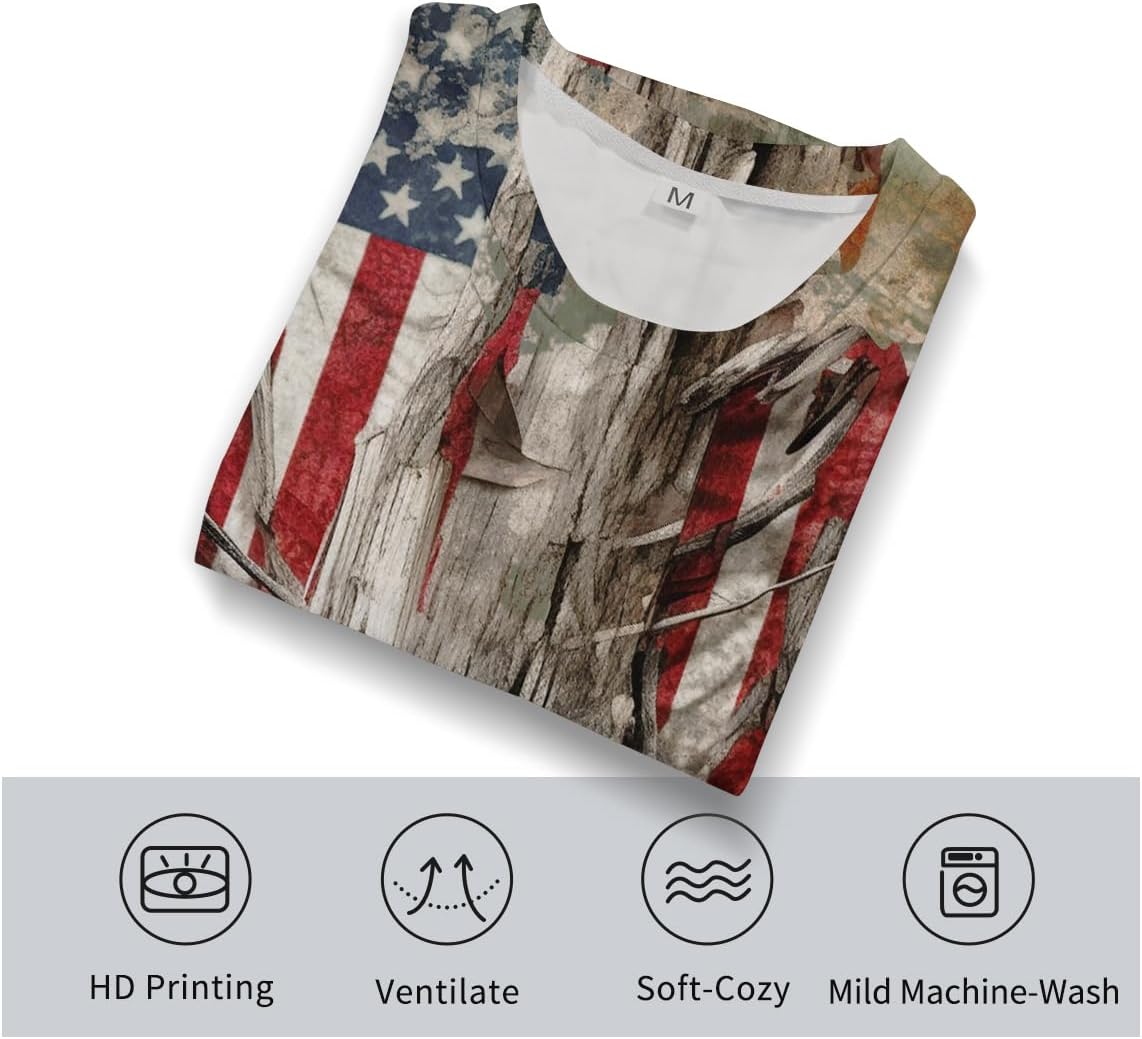 American Flag T-Shirt Camouflage Shirts for Men Hunting Camo Patriotic Short Sleeve - Image 4