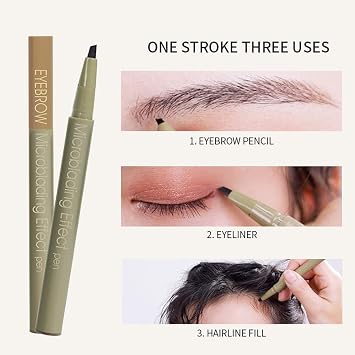 Long-Lasting Microblading Effect Pen,MicrobladingPen Waterproof,3D Waterproof Microblading Eyebrow Pen (Grey Brown)