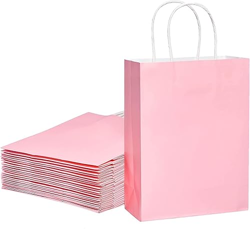 SUNCOLOR Paquete de 24 bolsas pequeñas para recuerdos de fiesta, bolsas de regalo para fiesta de cumpleaños con asa (rosa)