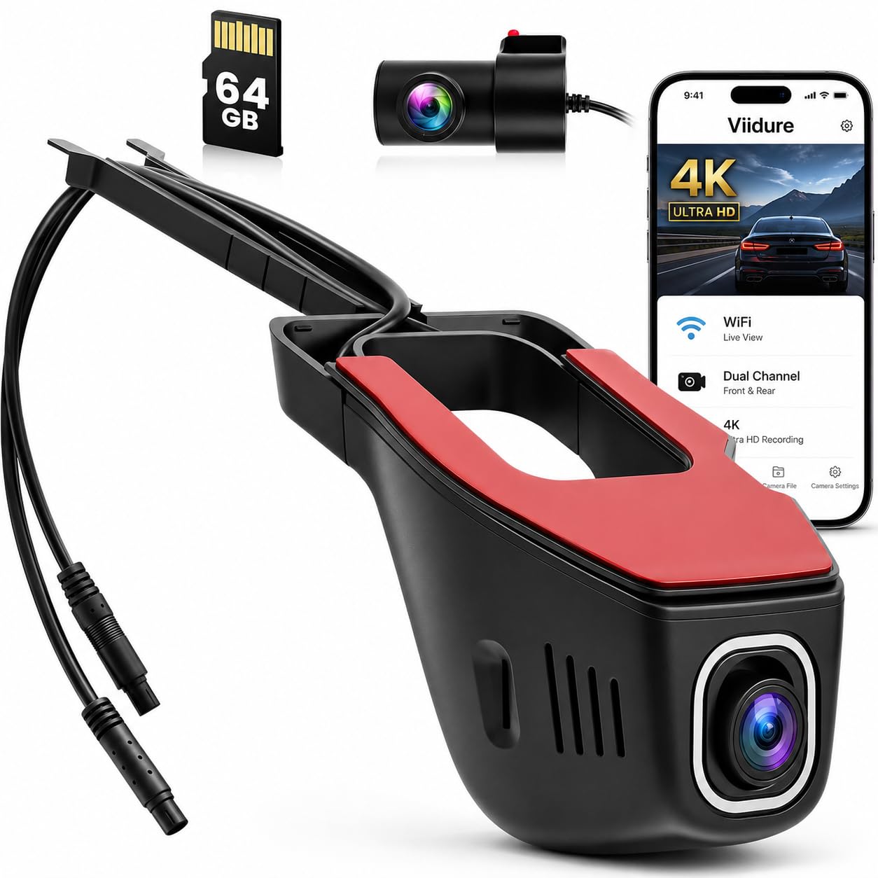 Inefala Dash Cam 4K+1080P Avant Arrière WiFi App