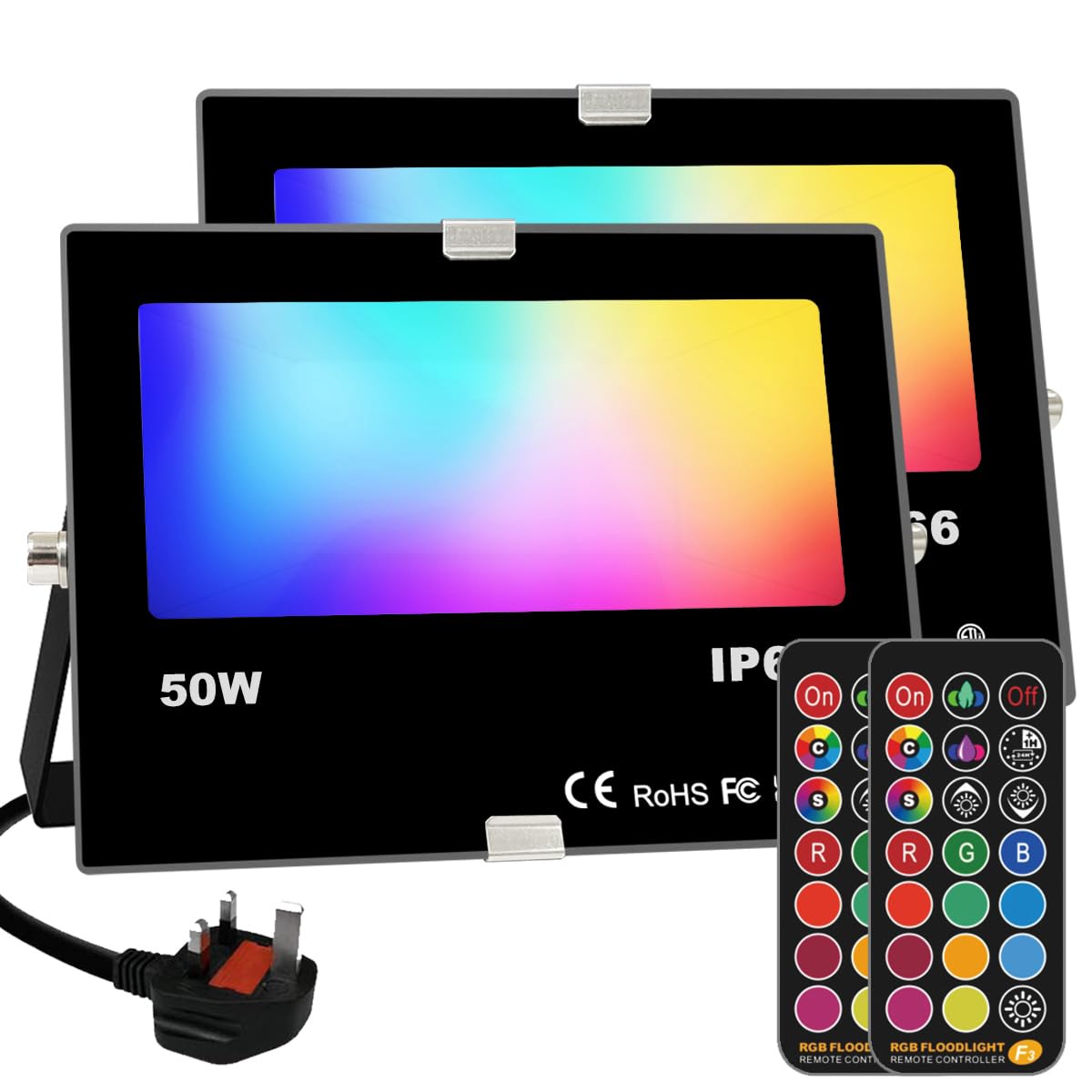 LED Flood Light Outdoor 50W, Colour Changing RGB FloodLight, Timing, Remote Control Included, IP66 Waterproof