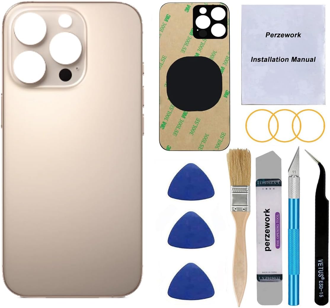 OEM Rear Back Glass Replacement for iPhone 16 Pro 6.3-inches with Reparing Tool Kit and Pre-Installed Adhesive (Desert Titanium)