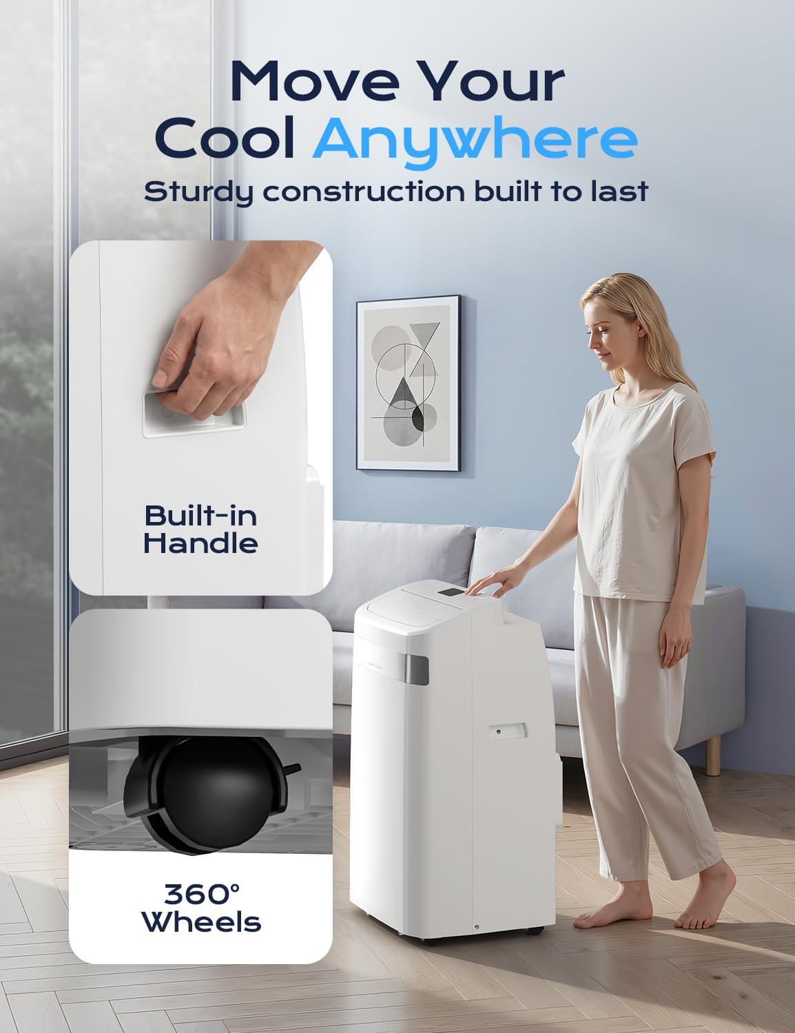 Tehanld 12,000 BTU Portable Air Conditioner, 4-in-1 AC Unit with Sleep, Cool, Dehumidifier & Fan, Cools up to 500 sq.ft, Remote Control, 24H Timer & Window Mount Kit, Bedroom