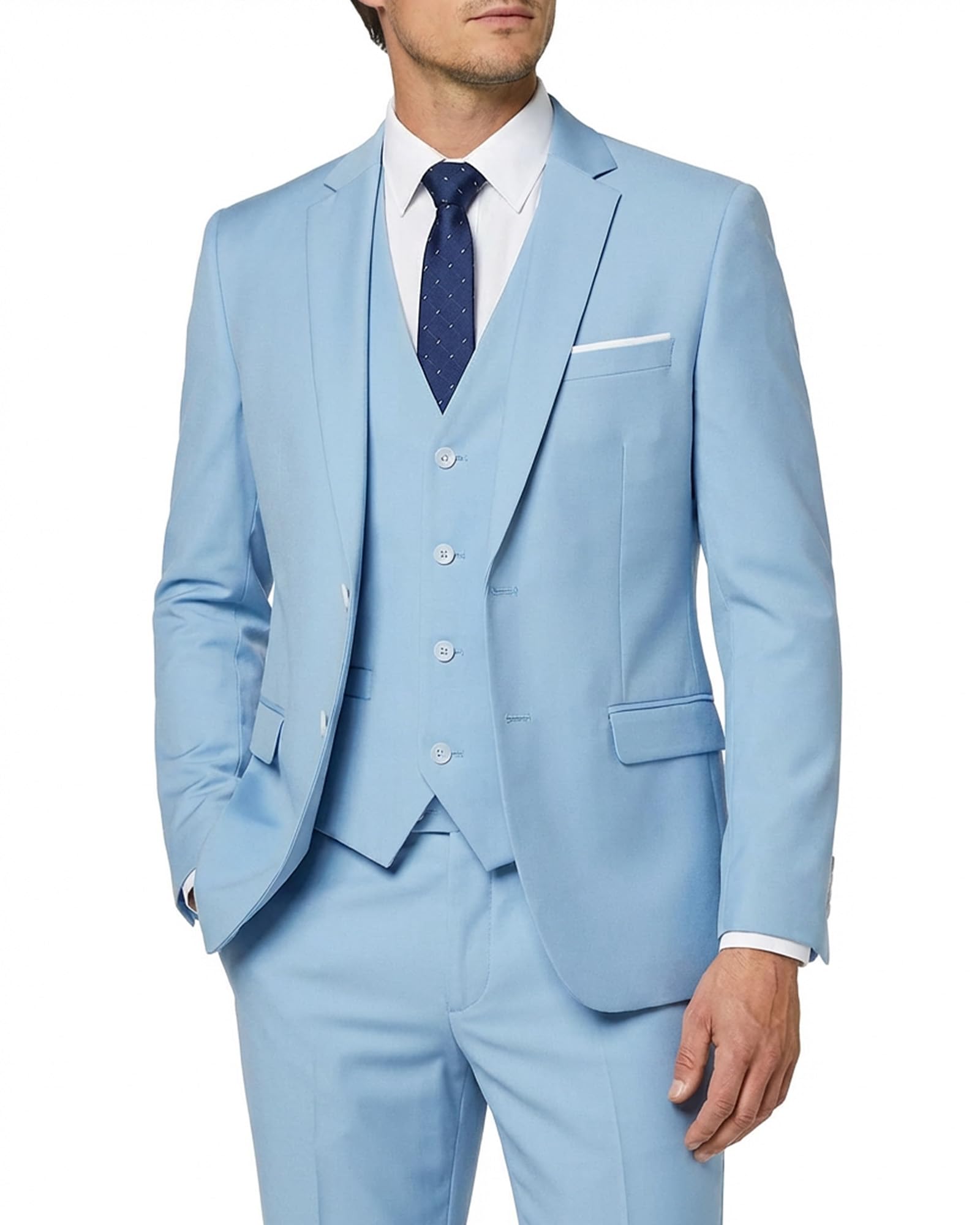 MY'S Men's 3 Piece Slim Fit Suit Set with Tie, 2 Button Blazer Jacket Vest & Pants, Business Wedding Party Prom Suit for Men