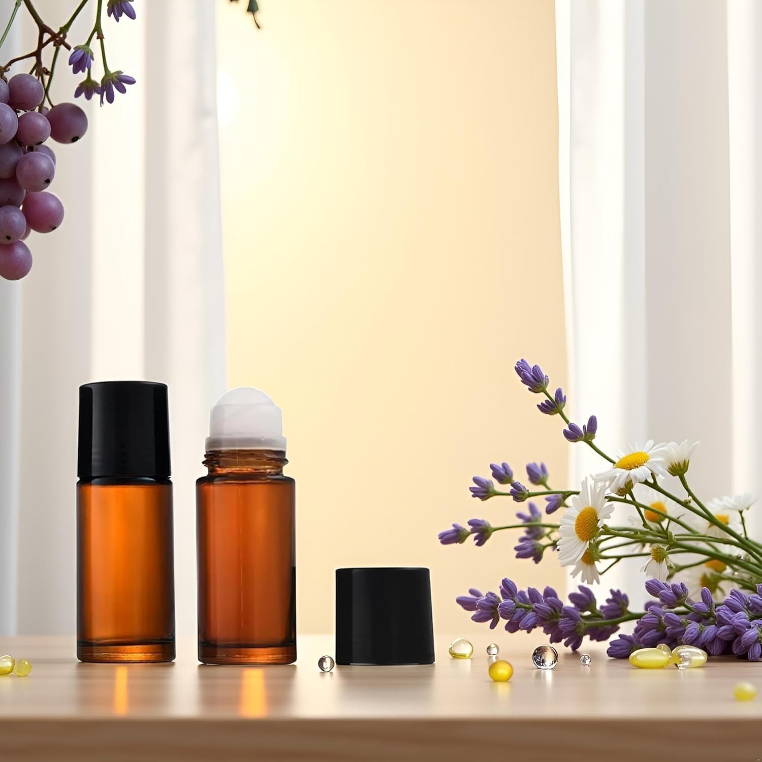 2Pcs Brown Glass Essential Oil Roller Bottles Refillable Roll on Empty Deodorant Bottle Containers Rollerball for Fragrance Roller Bottles Ball Applicator,Rollerball Bottle (50ml)