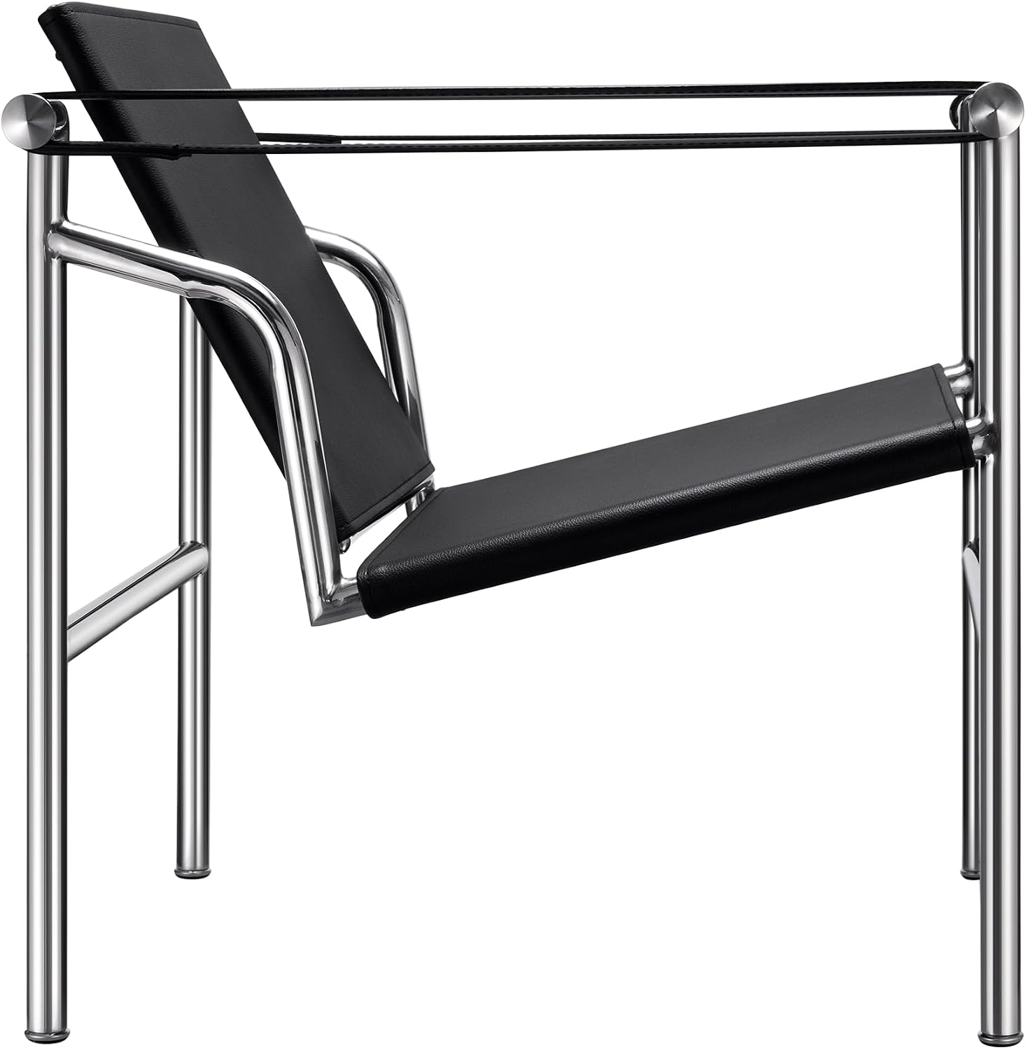 Ergonomic Home Office Dining Arm Sofa Chairs Comfy Casual Back Support for Living Room Office Dining Bedroom Stainless Steel Leather Material Black