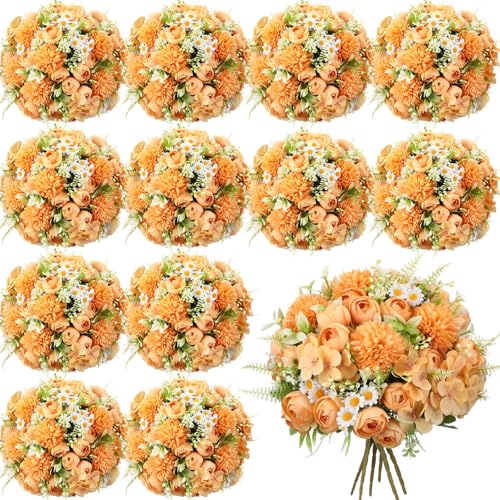 Tigeen 12 Bundles Peonies Artificial Flowers Faux Roses Silk Flowers