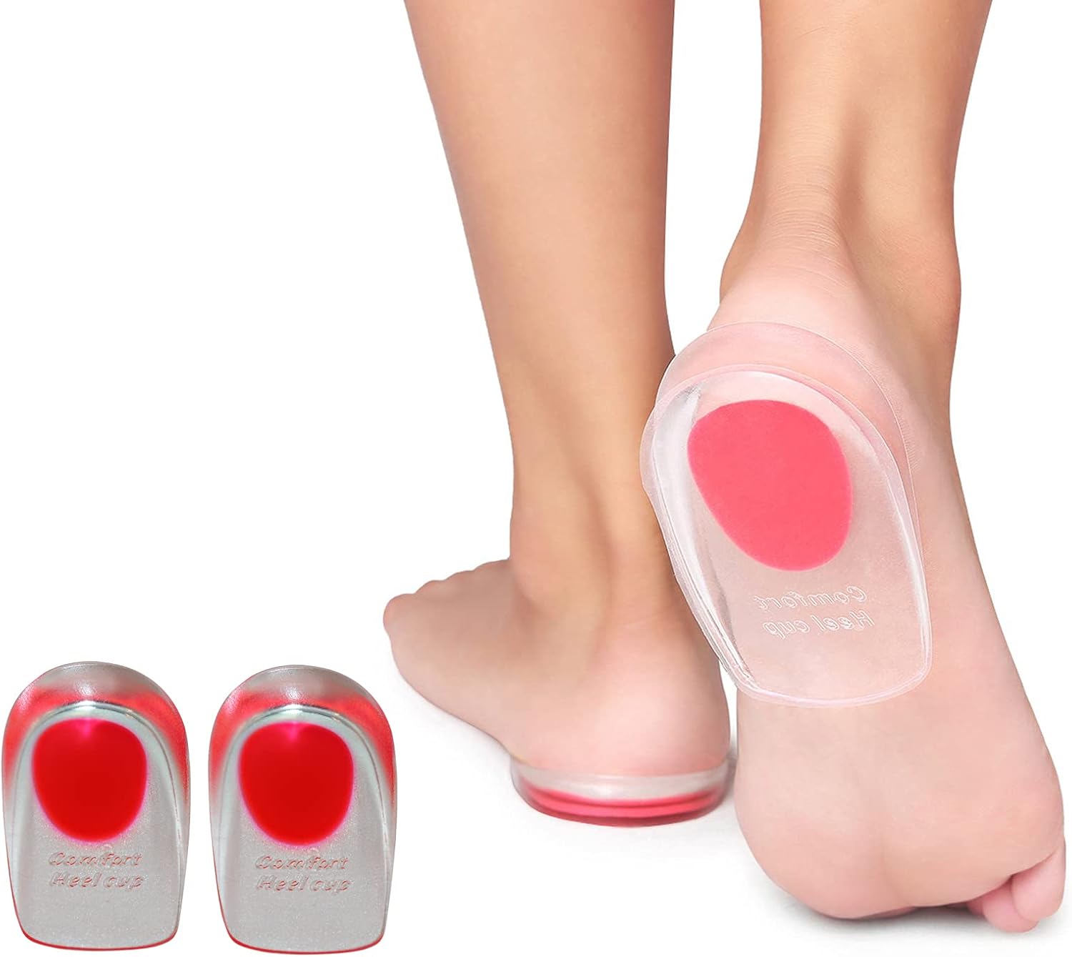 2 Pair - 4 Heel Cups - KidSole Shock Absorbing Lightweight Gel Heel Cups For Kid's With Sensitive Heels, Heel Spurs, Plantar Fasciitis, or Ankle Pain (Pink)