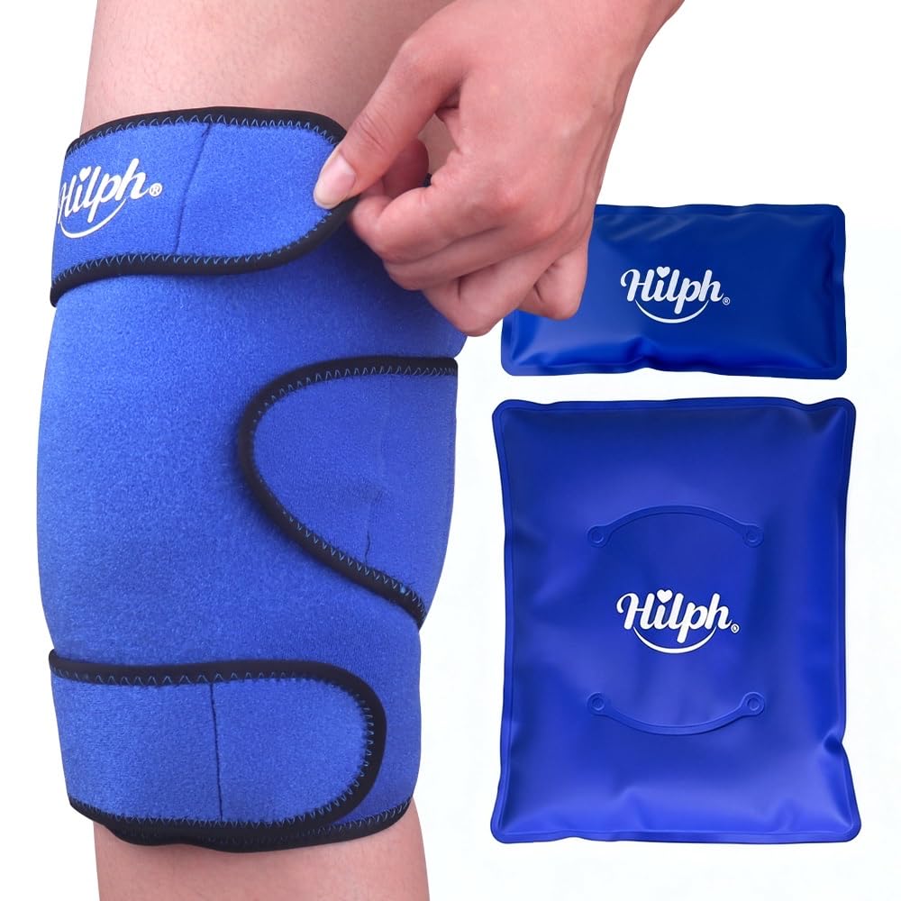 Hilph Poche de Glace Genou, Genouillère Thérapie Chaud/Froid Réutilisable - Enveloppement Total du Genou pour Chirurgie (Remplacement), Soulagement Douleur, Gonflement, Entorses - Bleu