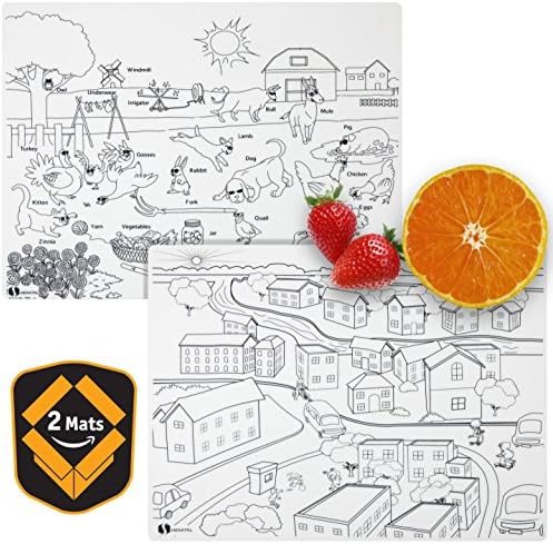 Kids Placemats silicone coloring non slip educational washable reusable dishwasher-safe BPA-free placemats - City and Sunnyday : by HEXATAL