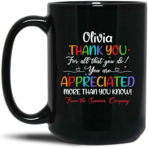 Taza de té voluntaria personalizada con nombre, taza de café voluntario con texto en inglés "You Are Appreciated", taza de cerámica de caridad,