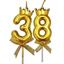 FI - FLICK IN 2 Pc 38 Number Candle for Birthday Cake Metallic 38th Birthday Cake Decoration Thirty Eight Candle with Crown on Top Cake Topper 0-9 Number Candles for Anniversary (Pack of 2, Gold) gallery image