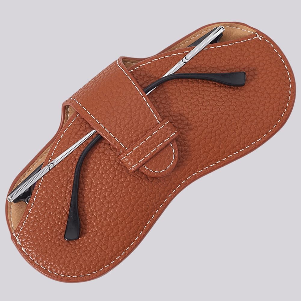 CREATCABIN Leather Sunglasses Case Portable Glasses Bag Slim Case Lightweight Travel Eyeglasses Holder Pouch Cover with Soft Cleaning Cloth for Women Men Holiday Vacation 6.9x3.4 Inch Saddle Brown