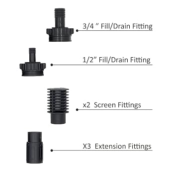 Toolazy Ebb and Flow Fitting Kit - 7-Piece Fill and Drain Bulkhead Fitting Set with 1/2 & 3/4 Outlets, Screen Fittings and Extensions for Hydroponic Flood and Drain, Aeroponic and Aquaponic Systems