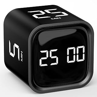 HAUSPROFI Pomodoro Timer, Countdown 5|25|10|50 Minute, Schwerkraft-Timer, Küchentimer, Kurzzeitwecker Küche, Zeitmanagement-Tool, Kinder Adhs Hilfsmittel Arbeit Lernen Sport Kochen, Schwarz - Amazon product rated Grade B