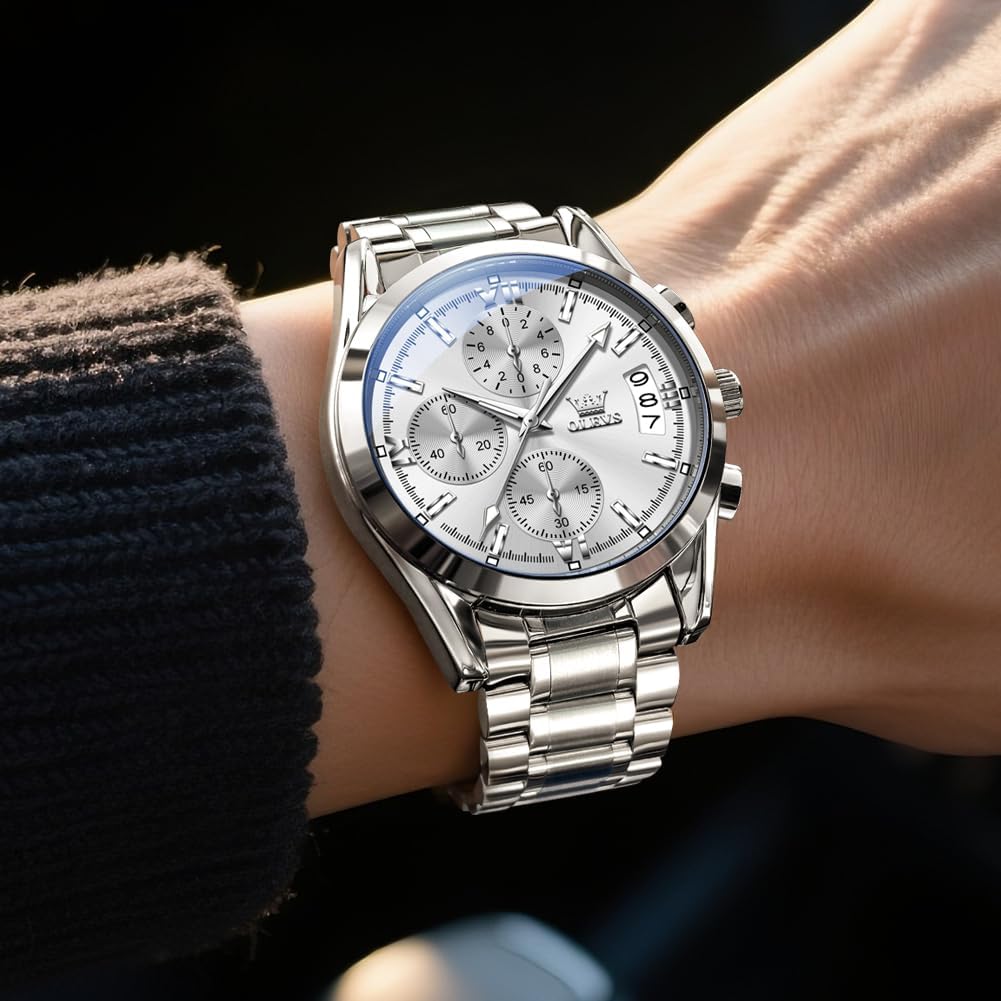 OLEVS Watches for Men Luxury Analog Waterproof Stainless Steel Casual Big Face Chronograph Classic Fashion Roman Numeral Quartz Date Men's Wrist Watches Reloj para Hombre - Image 2