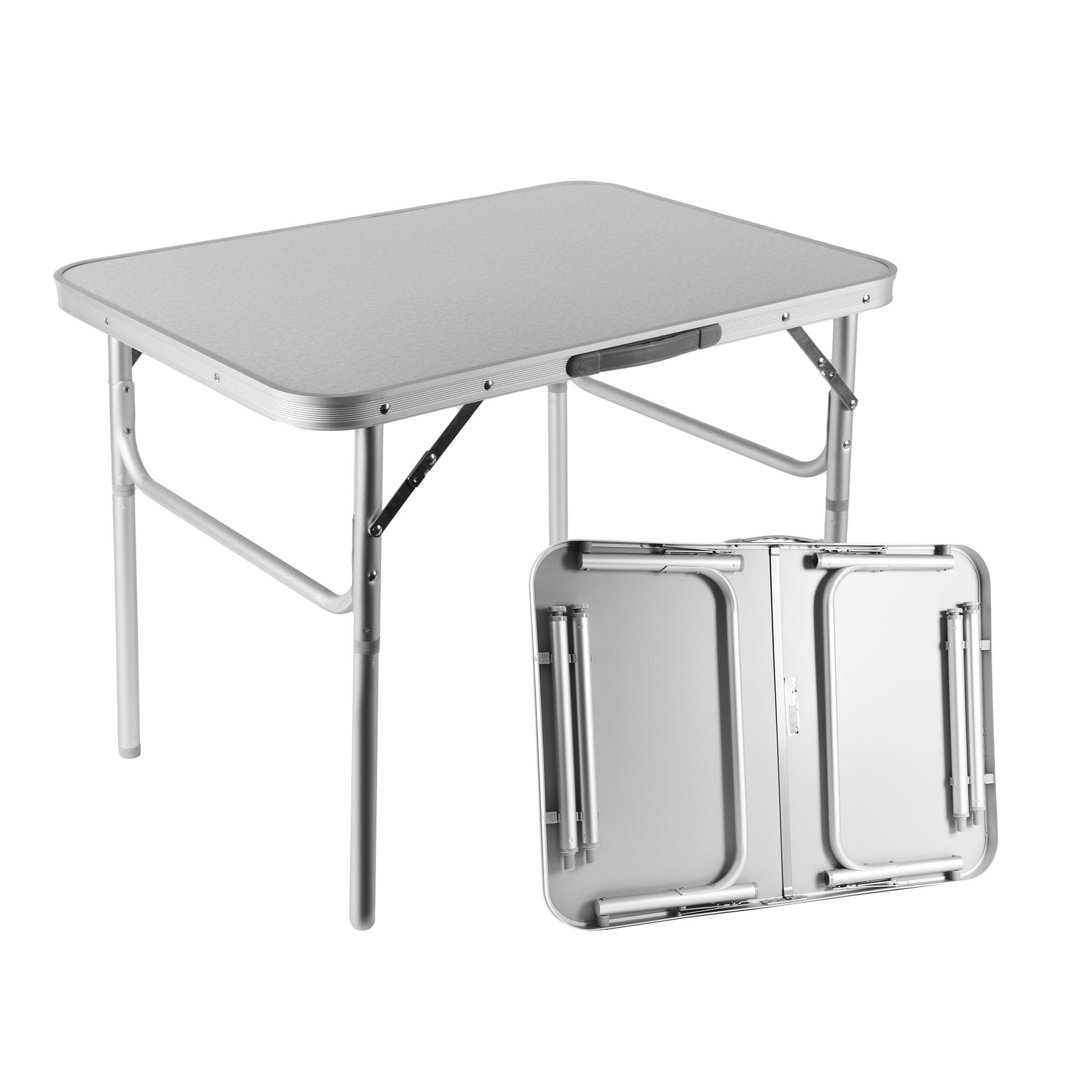 Table de jardin pliable | Aluminium et plastique résistant aux intempéries | Table pliante de camping pour 1-2 personnes | Table de camping grise avec hauteur réglable à 2 positions | Capacité de 30