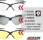 Jackson Safety SG Safety Glasses - Eye Protection for Men & Women - Anti-Scratch Lens with Black Frame - ANSI Z87.1 - Pack of 3 (Multiple Styles)