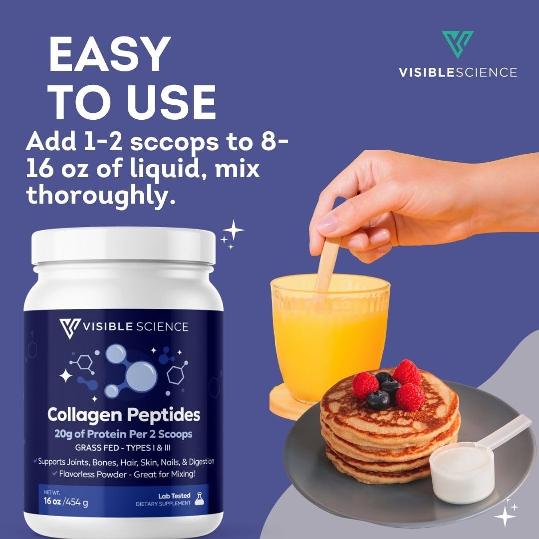 Collagen Peptides Powder, Types I & III, Grass-Fed, 16 oz, 20g Protein Per Serving, Unflavored