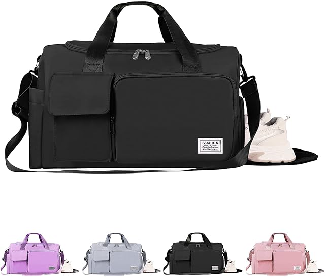 Gym Bag, Travel Bag Sport Duffel Bag, Large Capacity Portable Foldable Travel Lightweight Waterproof Overnight Bag, Carry Luggage Bag for Weekender Sports, Gym, Vacation for Men Women (Black)