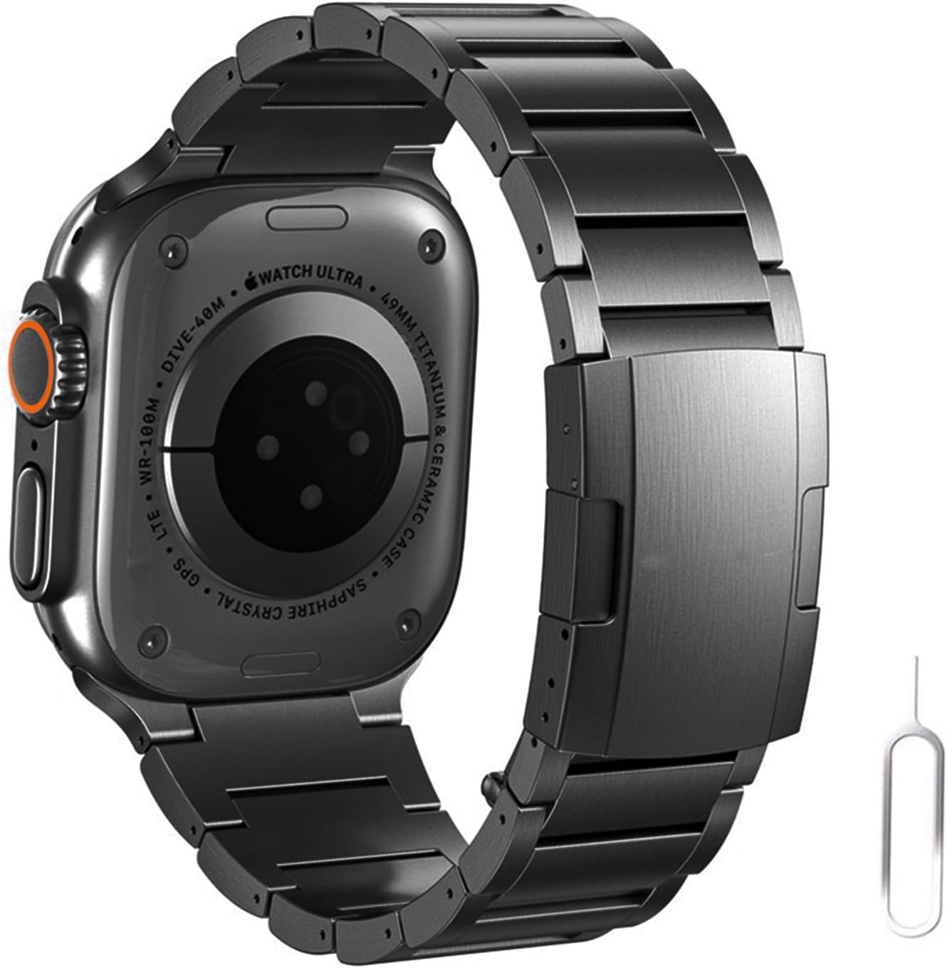 Titanium Band for Apple Watch Ultra 2, Titanium Metal Watchband Strap with Integrated Buckle for Apple iWatch 46mm 45mm 44mm 42mm 41mm 40mm 38mm Series 10/9/8/7/6/5/4/3/2/1/SE