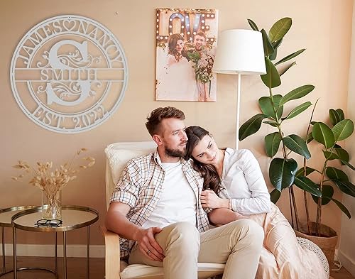 Miniatura 3 de Letreros de metal personalizados, decoración personalizada para el hogar, letreros con monograma y apellido, arte de pared, regalos de boda