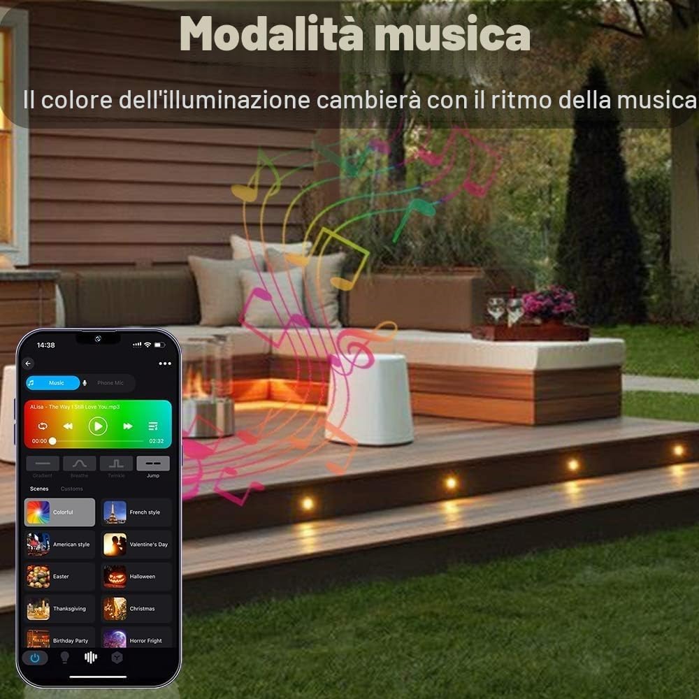 Faretto da incasso per pavimento, impermeabile IP67; diametro: 31 mm. Illuminazione per terrazza, patio, sentieri, muri, giardini, decorazioni da interno ed esterno, Rgbw + Wifi Contrôleur, 6 pièces