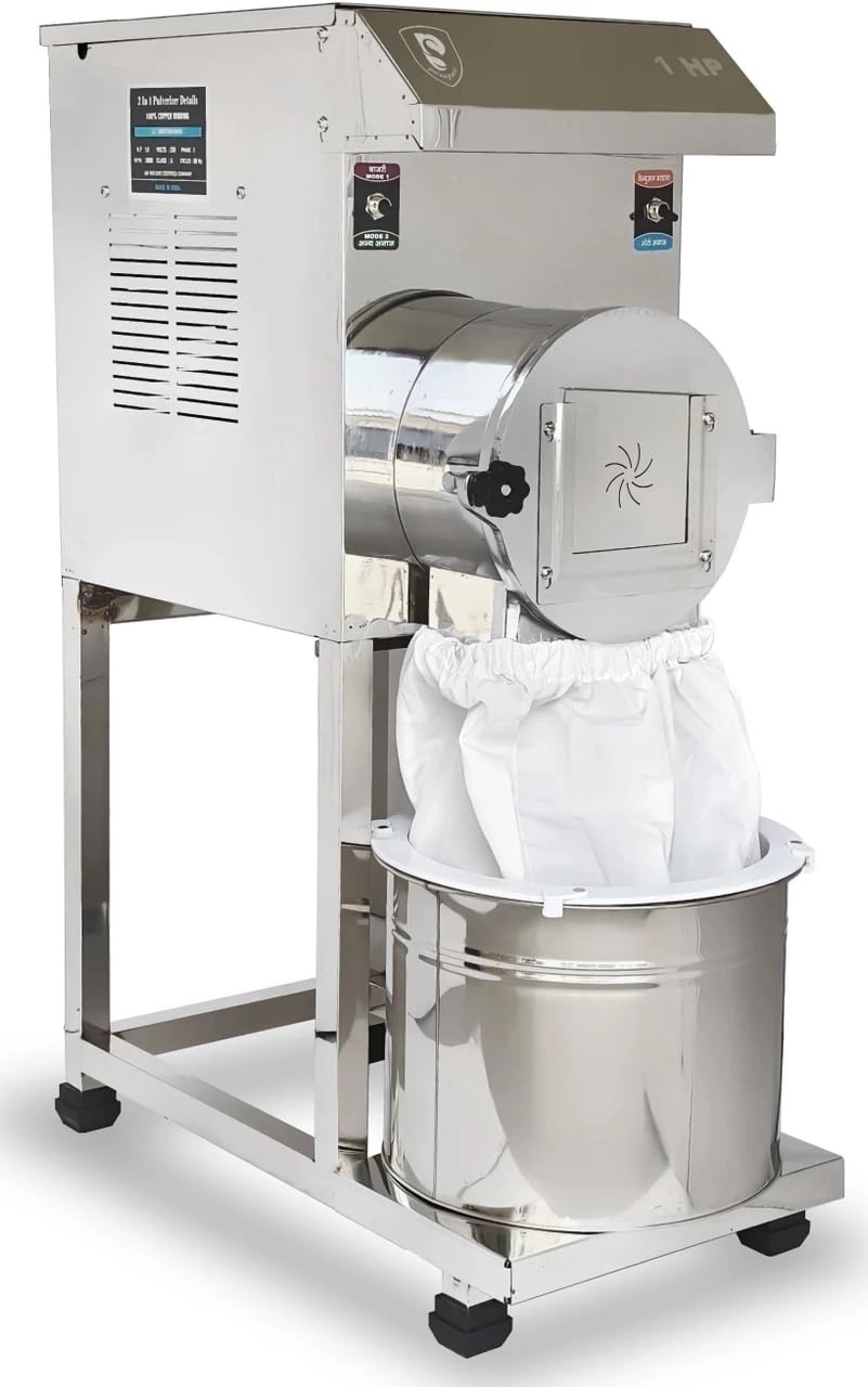 1 hp ss fully automatic atta chakki flour mill for home | 8–10 kg/hr capacity | 2-in-1 pulveriser | copper winding motor | stainless steel body | wheeled stand | domestic flour grinder