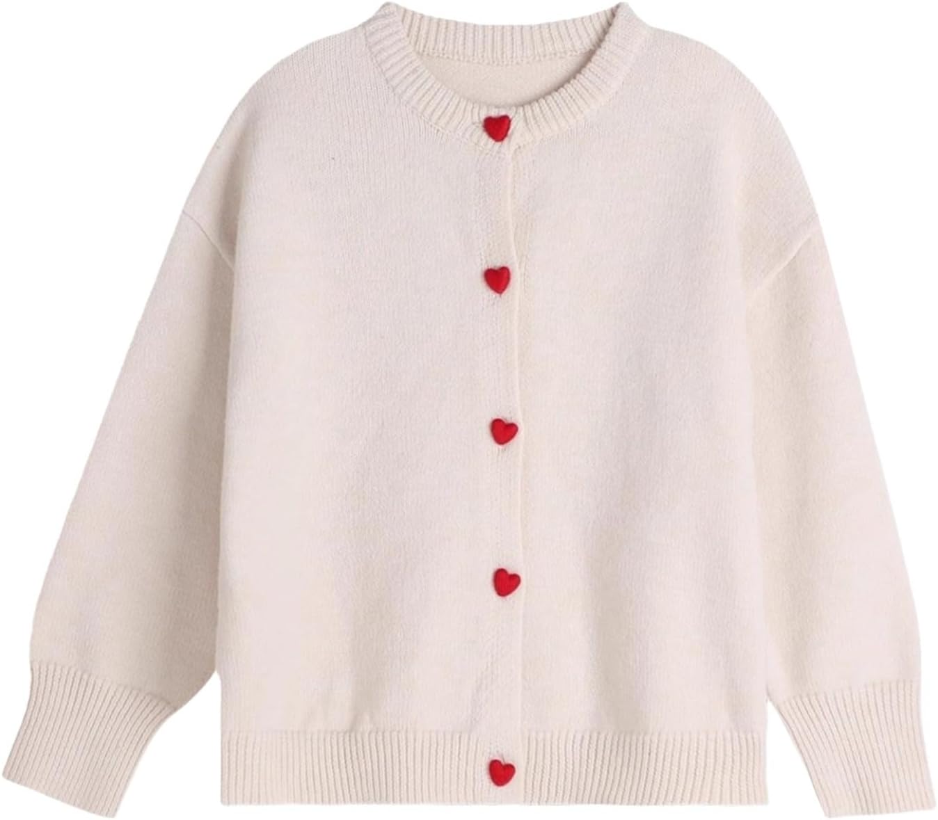 Girls' Love Heart Button Sweaters Cardigans Casual Open Front Long Sleeve Coats Knitted Basic Crewneck School Uniform