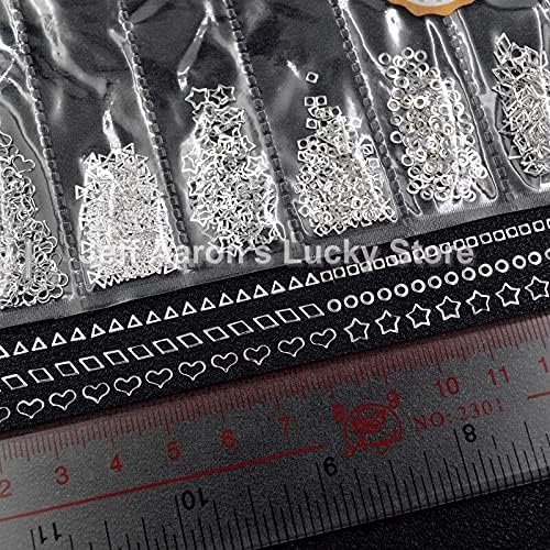 Mixed Style Silver Hollow Heart Stars 3D Nail Art Decorations Frames Studs Nails accessoires Metal Triangle Square Round Shape