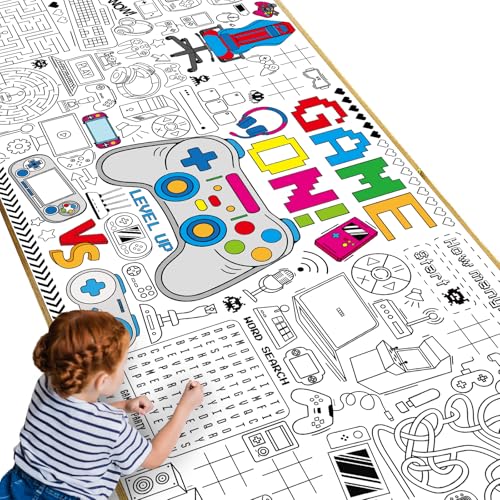Video Game Giant Coloring Poster Large Gamer Versatile Activity Drawing Paper Coloring Tablecloth DIY Gaming Theme Game Poster Table Cover Children Art Craft Coloring Mat Home Classroom Party Suppiles