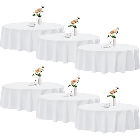 Romanstile 6 Pack White Round Tablecloths 60 Inch, Washable Circle Table Covers