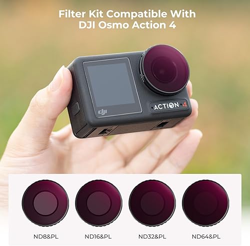 Miniatura 2 de K&F Concept Paquete de 4 filtros NDPL compatibles con DJI Osmo Action 4, ND8PL ND16PL ND32PL ND64PL Filtros multifunción polarizadores de densidad