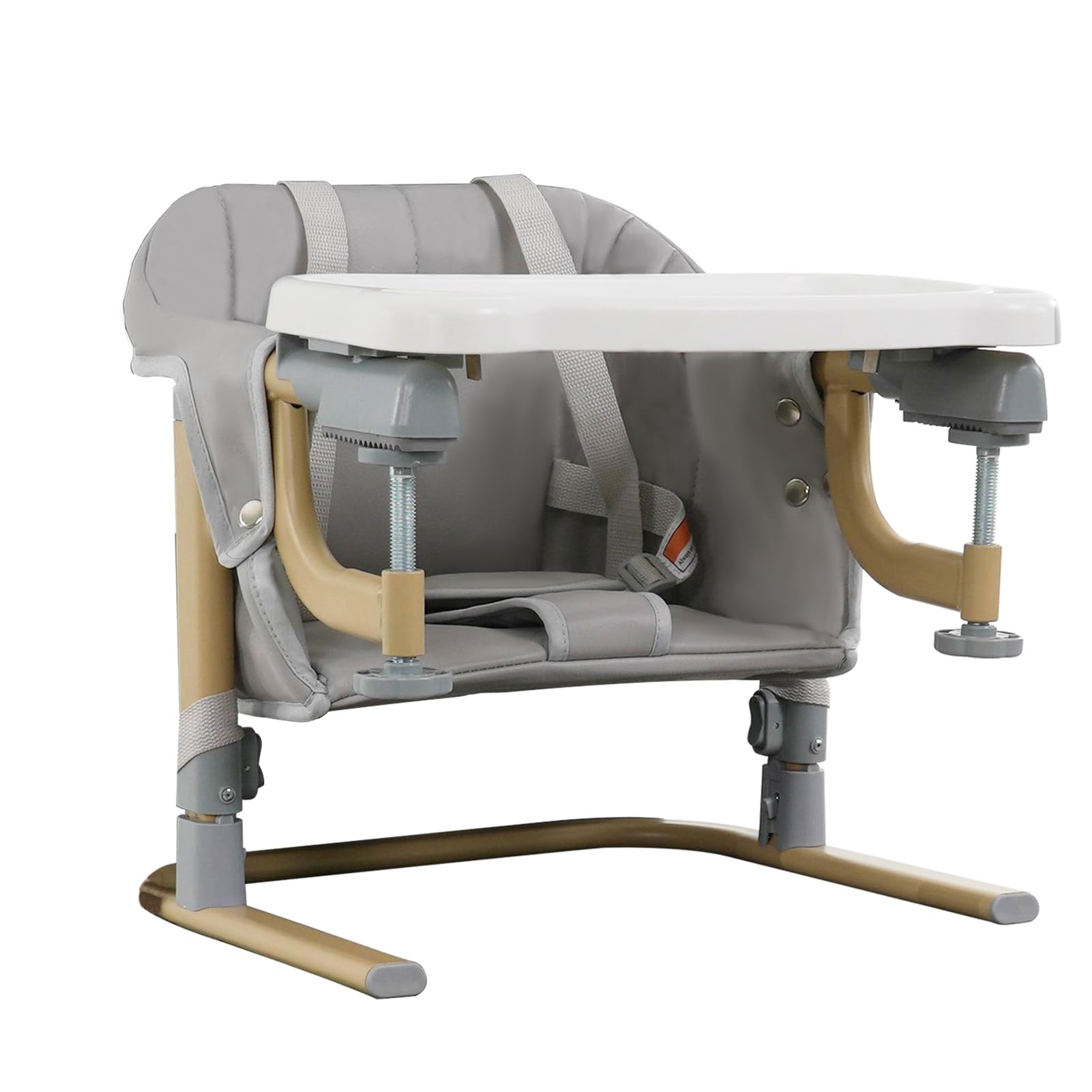 Baby Booster Seat for Table, Toddler Hook On High Chair with Tray, Adjustable Height Foldable Baby Feeding Chair with Carry Bag, for Kitchen Home Travel, Gray