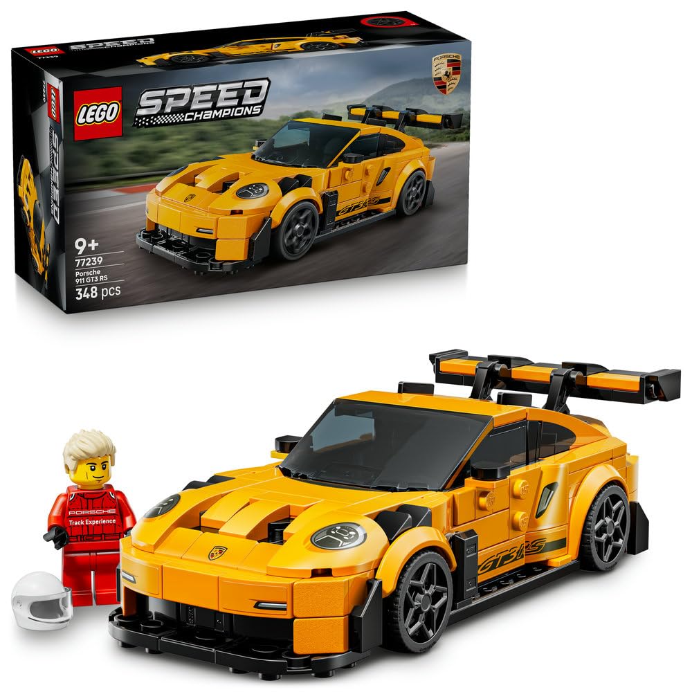 LEGO Speed Champions Porsche 911 GT3 RS Super Car Toy - Car Model Kit with a Driver Minifigure - Birthday Gift for 9+ Year Old Boys - 77239