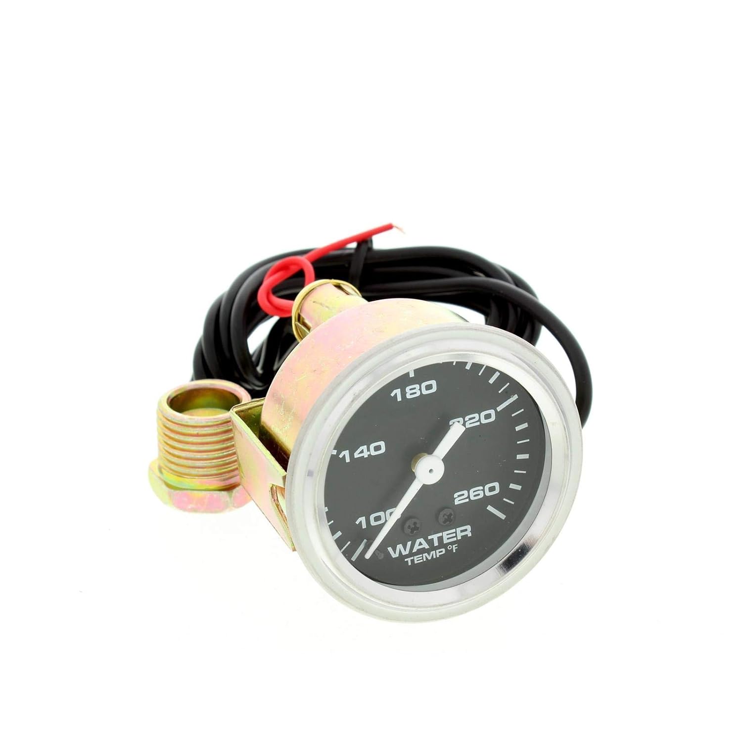 Speedway Motors 2-1/16" Black Mechanical Water Temp Gauge: Bold Graphics, Precise Full-Sweep Dial, Backlit for Night Use, 72" Tube, 100º-260º Range, Includes 1/2" NPT Adapter