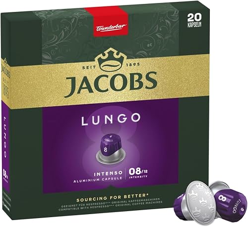 Jacobs Lungo Intenso Intensity 8 Aluminium 20 Coffee Capsules Medium Roast