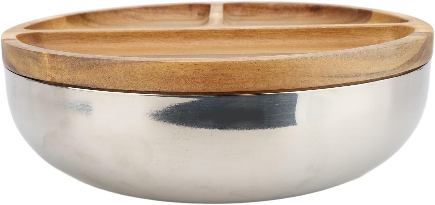 SIXRUN Stainless Steel Mixing Bowl, Serving Bowl Metal Mixing Bowl with Matte Finish Wood Lid for Cooking Baking Prepping Food Storage