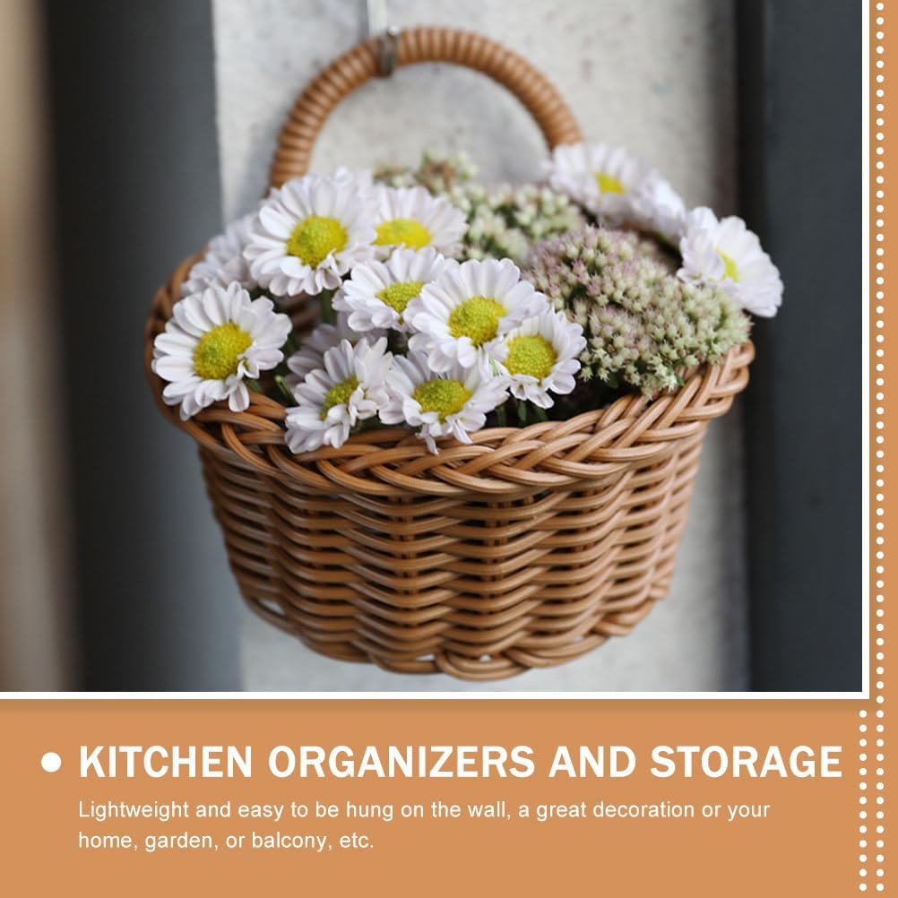 LIFKOME Hanging Wall Basket Set of 2 Lightweight Imitation Rattan Woven Storage Organizer for Kitchen Garlic Onion Fruit and Vegetable Holder